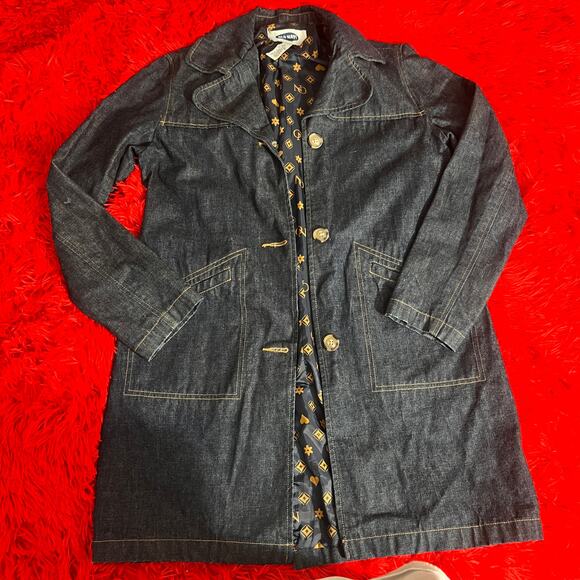 Vintage Old Navy Dark Denim Blazer Jacket Coat Trench Button Up Lined Medium - Picture 1 of 4